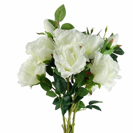 Pack of 6 x 80cm Artificial White Rose Stem - 18 flowers