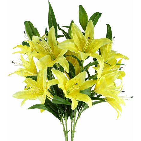 Pack of 6 x 100cm Large Yellow Lily Stem - 18 Flowers (1/5)
