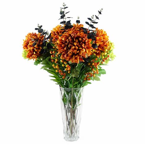 80cm Orange Chrysanthemum Foliage and Glass Vase (1/5)