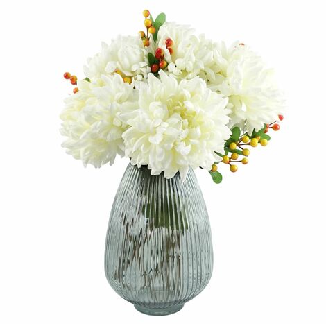 50cm Grey Glass Vase Artificial Chrysanthemums (1/4)