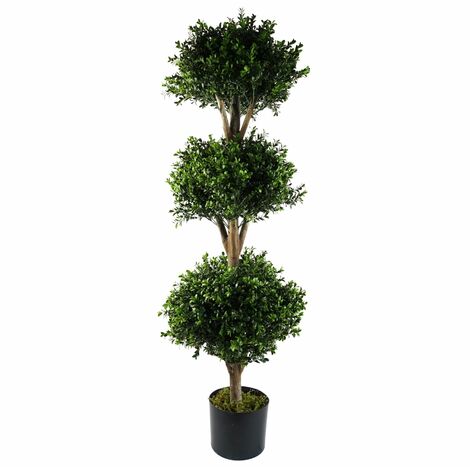 120cm Buxus Triple Ball Artificial Tree UV Resistant Outdoor Topiary