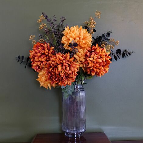 65cm Orange and Black Flower Arrangement Glass Vase (1/5)