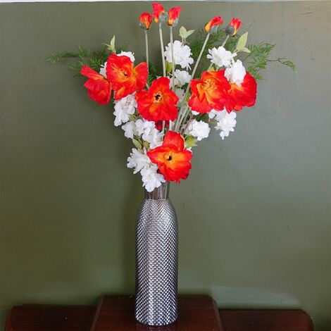 100cm Poppy and White Blossom Arrangement Glass Vase (1/5)