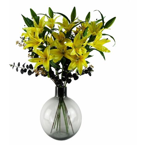 100cm Yellow Lily Black Eucalptus Glass Ball Vase (1/5)