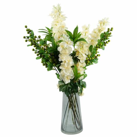 60cm Artificial Berry Delphinium Cream Flower Mix Glass Vase (1/5)