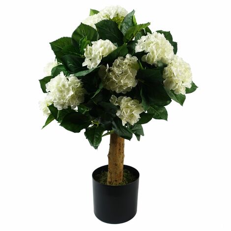 75cm Artificial White Bush Hydrangea Plant Potted (1/3)