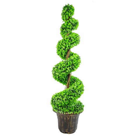 120cm Green Large Leaf Spiral with Decorative Planter (1/5)