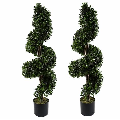 120cm Pair of Spiral Buxus Artificial Tree UV Resistant Outdoor Topiary (1/4)