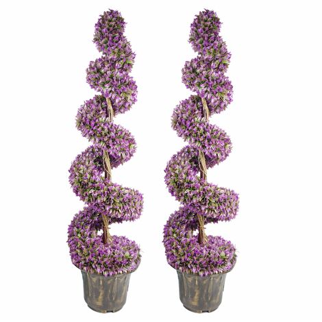 120cm Pair of Purple Large Leaf Spiral Topiary Trees with Decorative Planters (1/5)