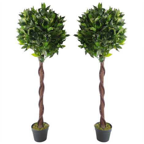 Pair of 120cm (4ft) Twisted Stem Artificial Topiary Bay Laurel Ball Trees
