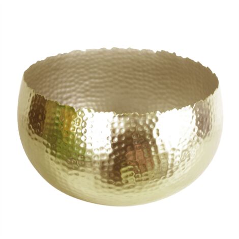 XL Metal Bowl Planter 32 x 20cm Hammered Gold Colour Curvy Edge (1/4)