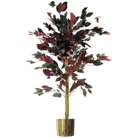 120cm (4ft) Artificial Red Ficus Tree With Gold Metal Planter (1/5)