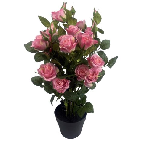 60cm Premium Rose Bush Pink Silk Flowers and Leaves (1/5)