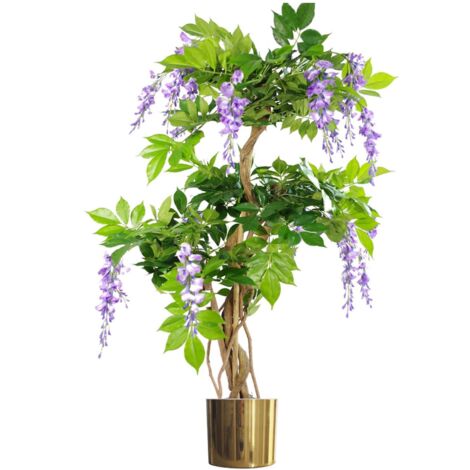 110cm Artificial Purple Wisteria Tree with Gold Metal Planter (1/5)
