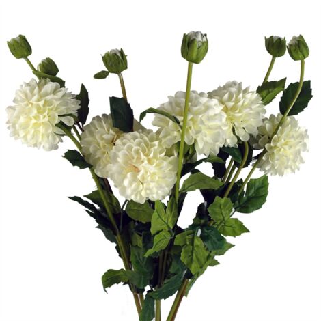Pack of 6 x 75cm Artificial Dahlia PomPom Flower Stem Cream (1/5)