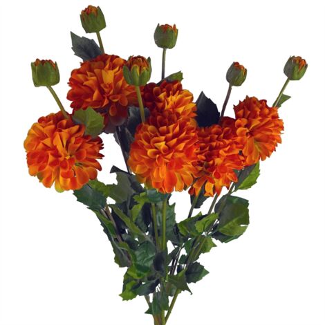 Pack of 6 x 75cm Artificial Dahlia PomPom Flower Stem Orange (1/5)