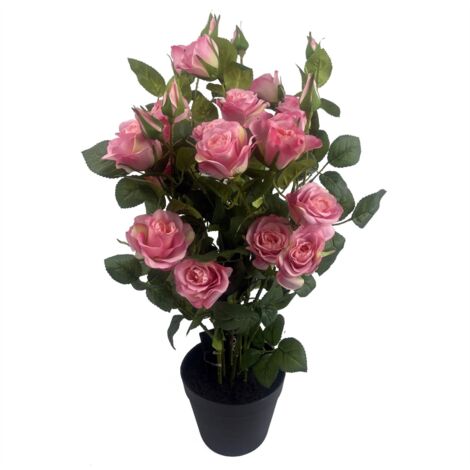 60cm  Rose Bush Premium Pink Silk Flowers and Leaves (1/5)