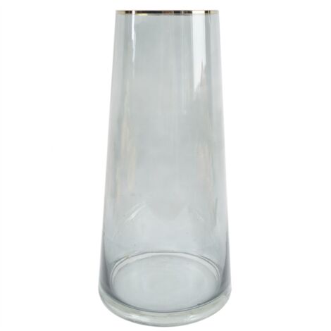 28cm Gold Rim Smoke Grey Glass Vase
