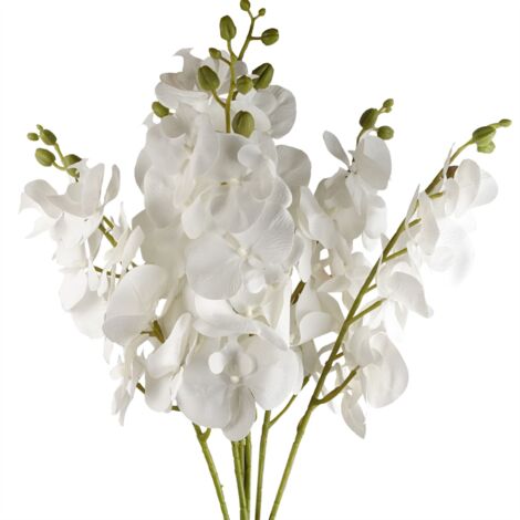 Pack of 6 x 100cm Artificial Phalaenopsis Orchid White Stem (1/5)