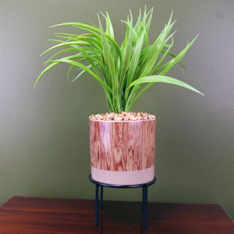 35cm Artificial Grass Plant with Contemporary Ceramic Planter and Metal Stand set (1/4)
