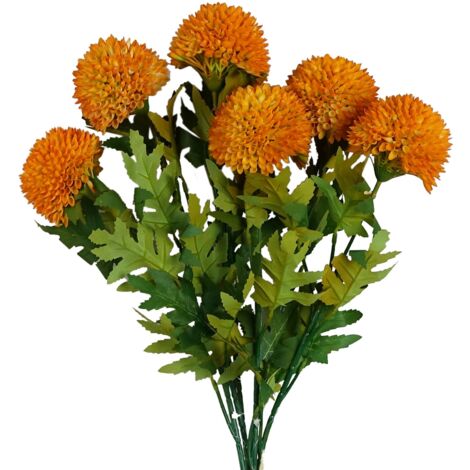 Pack of 6 x 70cm Large Ball Dahlia Artificial Flower Stem Yellow (1/5)