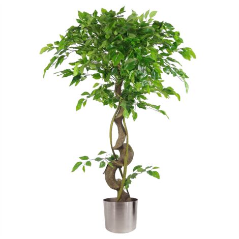 120cm Twisted Trunk Artificial Japanese Fruticosa Style Ficus Tree Silver Planter (1/5)