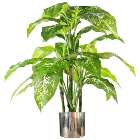 100cm Large Fox's Aglaonema (Spotted Evergreen) Tree Artificial Plant with Silver Metal Planter (1/5)