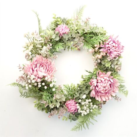 45cm Artificial Pink Floral Blossom Wreath (1/5)