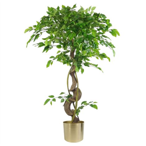 120cm Twisted Trunk Artificial Japanese Fruticosa Style Ficus Tree Gold Planter (1/5)