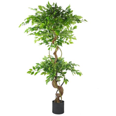 150cm Twisted Trunk Artificial Japanese Fruticosa Ficus Tree Black Planter (1/5)