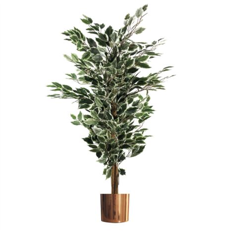130cm Variegated White/Green Bushy Ficus Tree Copper Metal Planter (1/4)