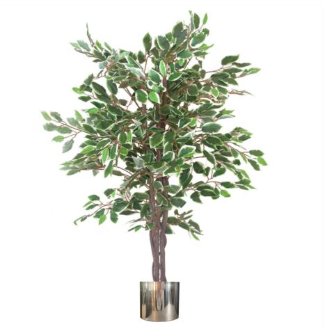 130cm LARGE Realistic White Edge Ficus Artificial Plant Tree Silver Metal Planter (1/3)