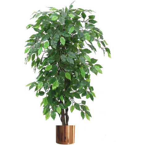 120cm Artificial Ficus Tree / Plant - Large Bushy Shape Copper Metal Planter (1/5)