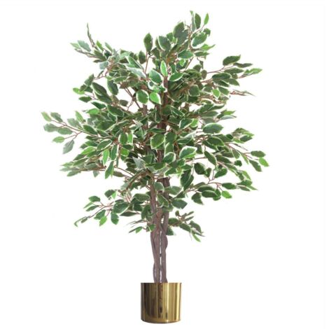 130cm LARGE Realistic White Edge Ficus Artificial Plant Tree Gold Metal Planter (1/3)
