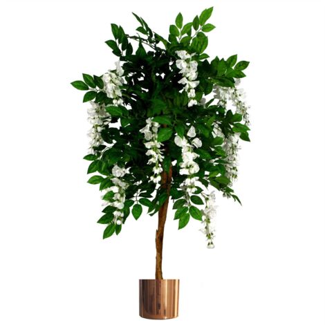 130cm Luxury Artificial Wisteria Tree White Flowers - Premium Range Copper Metal Planter (1/5)