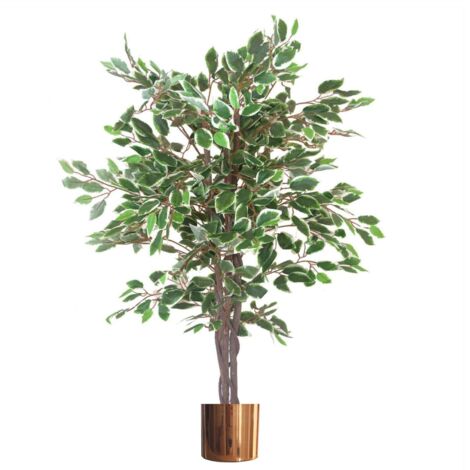 130cm LARGE Realistic White Edge Ficus Artificial Plant Tree Copper Metal Planter (1/3)