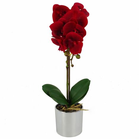 46cm Artificial Orchid Red with Silver Pot (1/5)