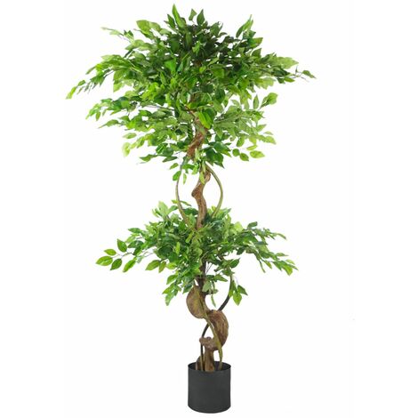 150cm Twisted Trunk Artificial Japanese Fruticosa Ficus Tree Black Planter (1/5)