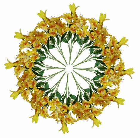 12 x 60cm Artificial Lily Stem - Yellow - 144 Flowers (1/5)