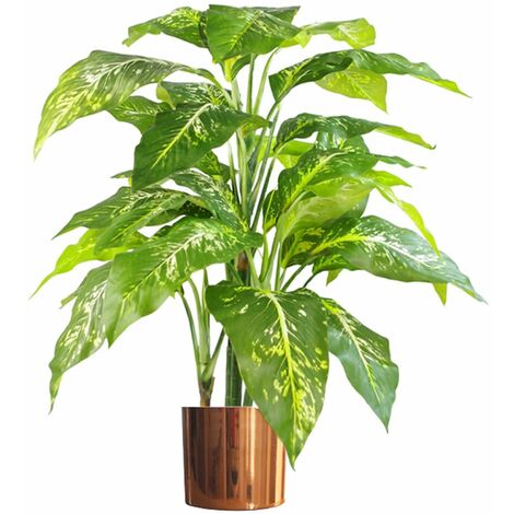100cm Large Fox's Aglaonema (Spotted Evergreen) Tree Artificial Plant with Copper Metal Planter (1/5)