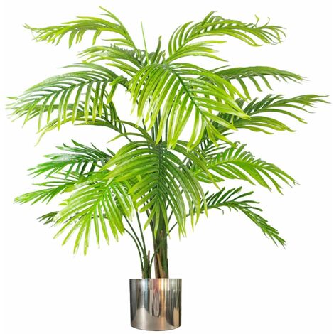 130cm Artificial Areca Palm Tree - Extra Large With Silver Metal Planter (1/4)