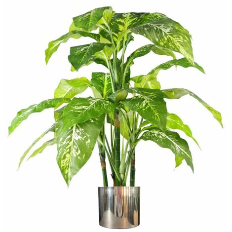 100cm Large Fox's Aglaonema (Spotted Evergreen) Tree Artificial Plant with Silver Metal Planter (1/5)