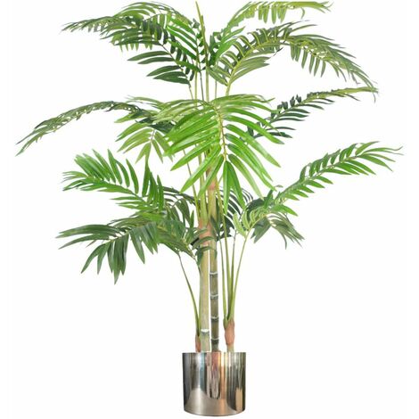 120cm (4ft) Realistic Artificial Areca Palm with pot with Silver Metal Planter (1/4)