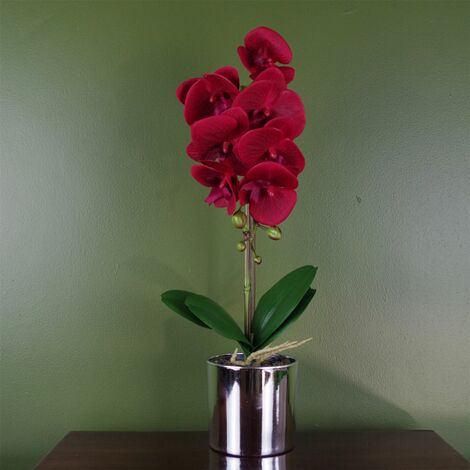 46cm Artificial Orchid Red with Silver Pot (1/3)