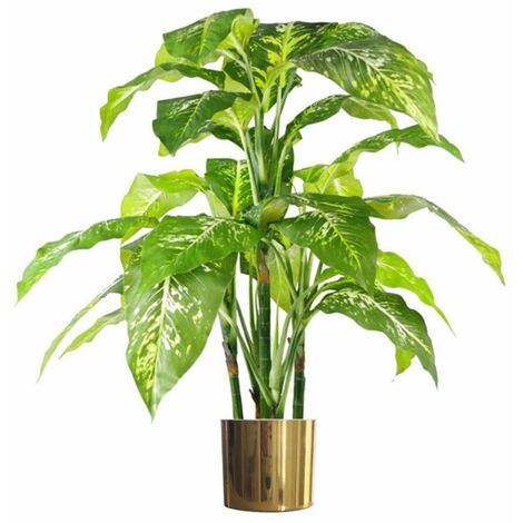 100cm Large Fox's Aglaonema (Spotted Evergreen) Tree Artificial Plant with Gold Metal Planter (1/5)
