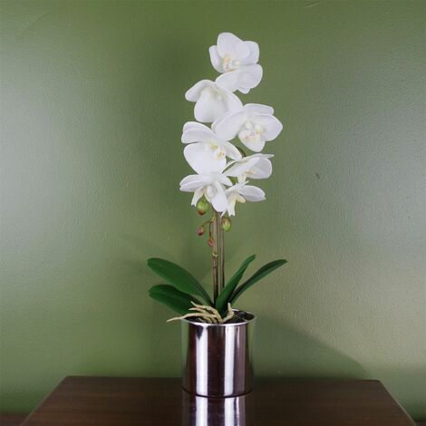 46cm Artificial Orchid White with Silver Pot (1/3)