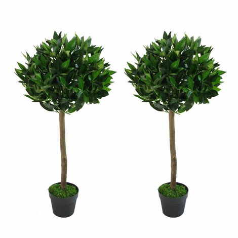 Pair of 90cm (3ft) Plain Stem Artificial Topiary Bay Laurel Ball Trees (1/5)