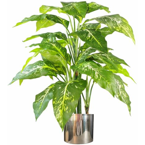 100cm Large Fox's Aglaonema Realistic Tree Artificial Plant with Silver Metal Planter (1/5)