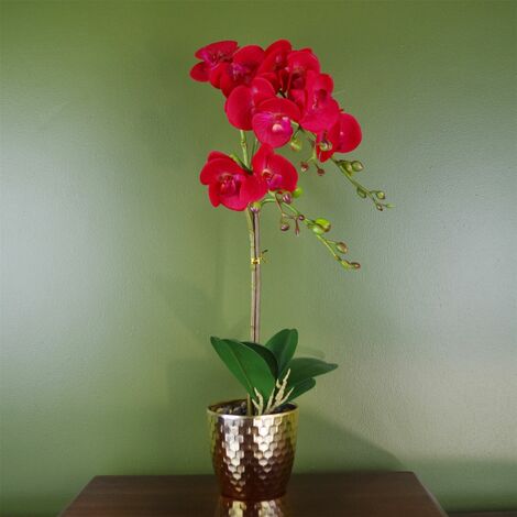 50cm Phalaenopsis Orchid Artificial - Red Leopard - Gold Pot (1/3)