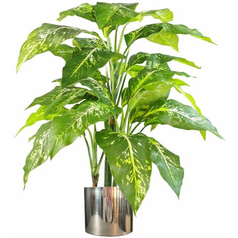 100cm Large Fox's Aglaonema (Spotted Evergreen) Tree Artificial Plant with Silver Metal Planter (1/5)